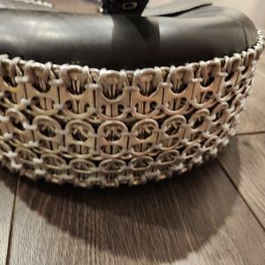 Upcycled Black Vegan Leather Purse with Silver Metal Hardware using Soda Tabs